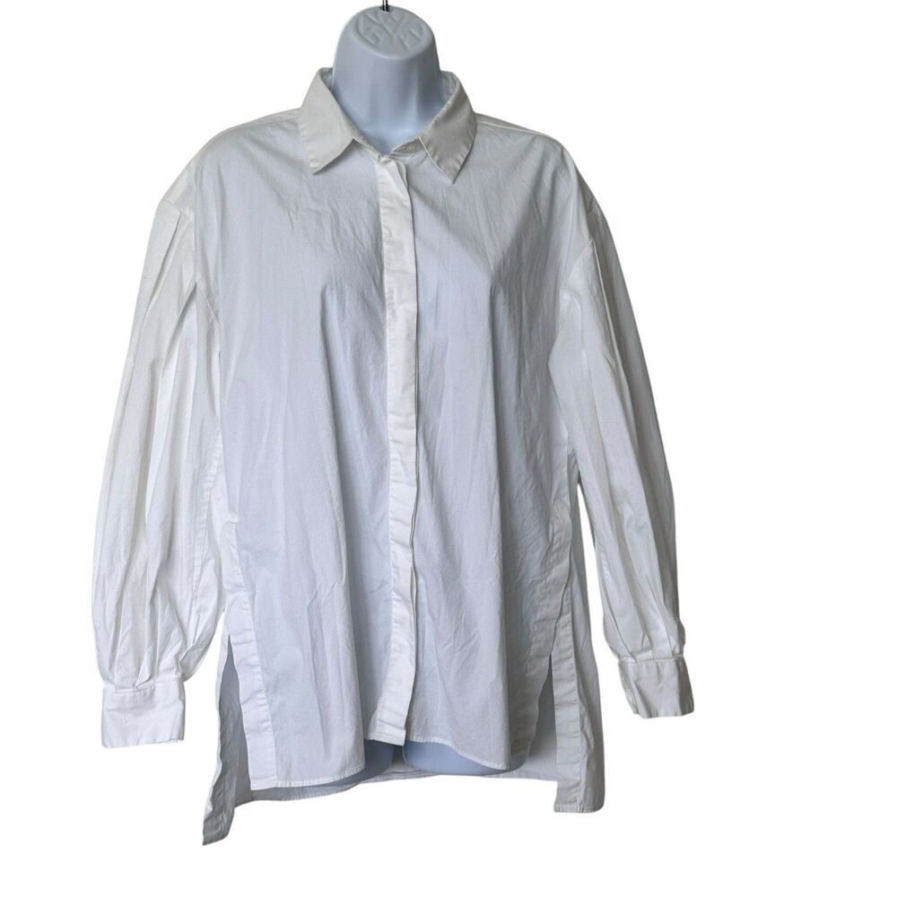 Cuyana poplin button down shirt puff sleeves Capsule white S Oversized Office